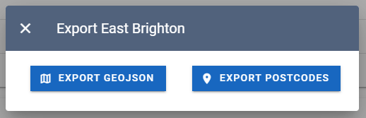 image of the dialogue box within Local Insight offering two export options, via GeoJSON or postcodes.