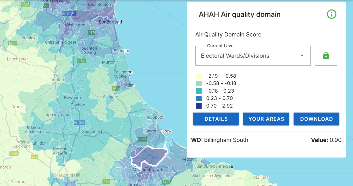 An image of the AHAH Air quality domain, as shown within Local Insight.